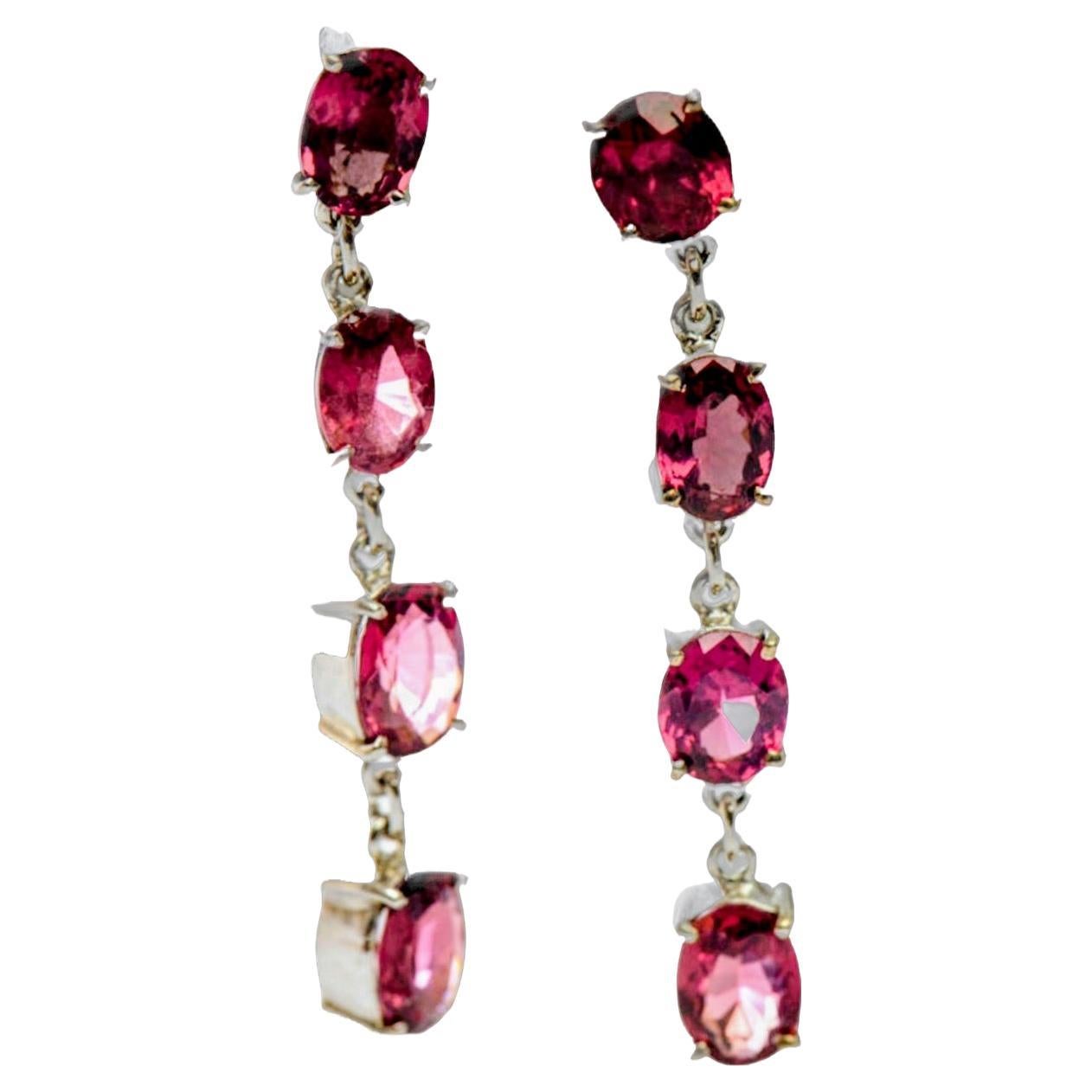 8ct Oval Natural Red Garnet Pin Dangle Earrings For Sale