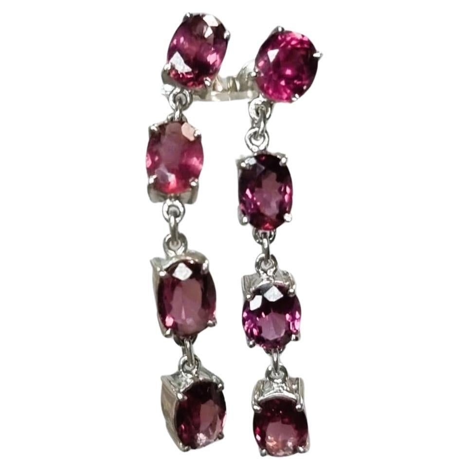 8ctw Oval Natural Red Garnet Pin Silver Earrings For Sale 1