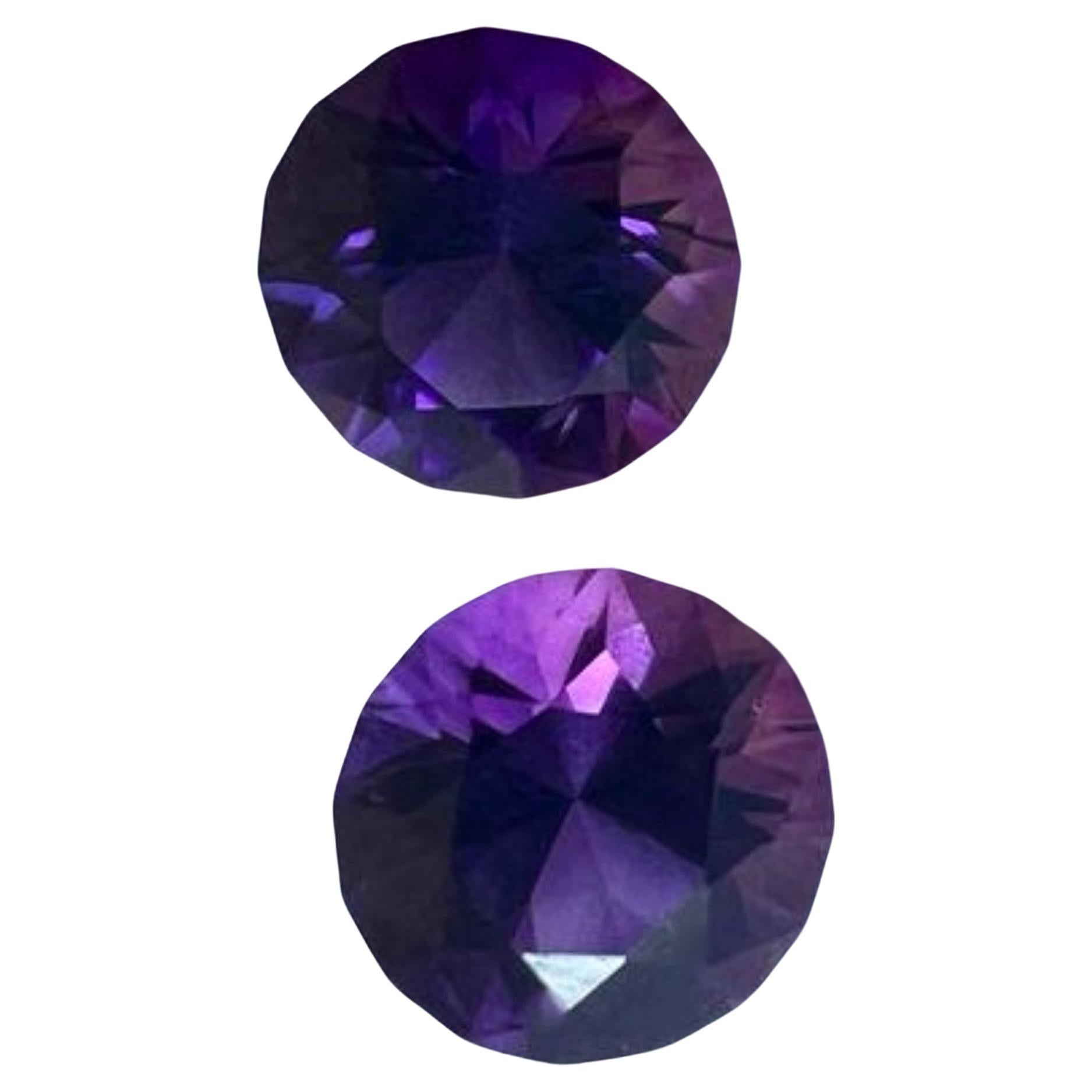 7.15ct Round Cut Natural Purple Amethyst Gemstone Pair For Sale 1