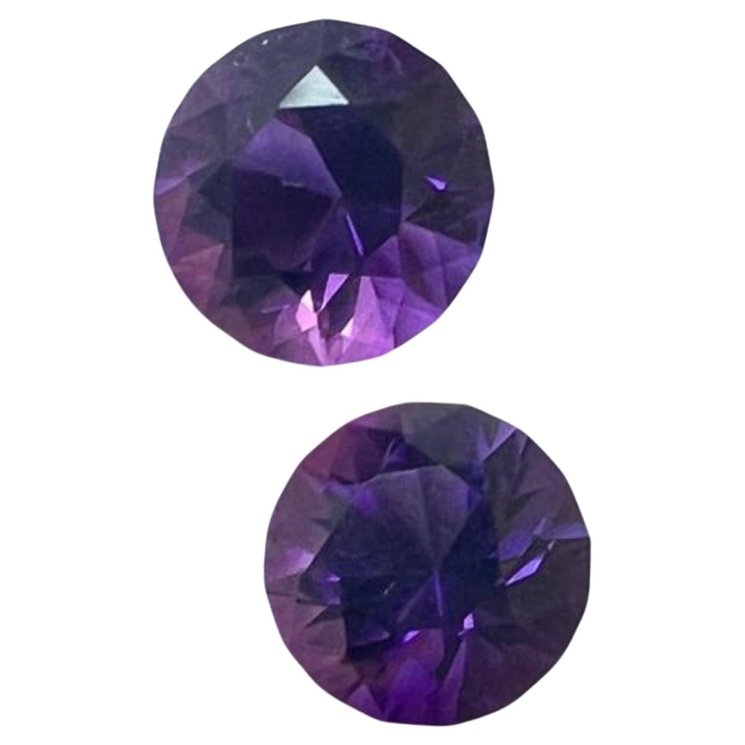 7.15ct Round Cut Natural Purple Amethyst Gemstone Pair In New Condition For Sale In Sheridan, WY