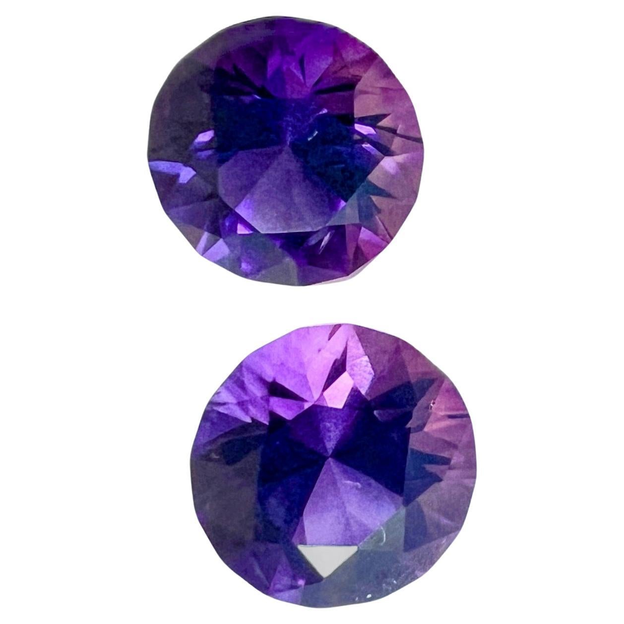 7.15ct Round Cut Natural Purple Amethyst Gemstone Pair For Sale