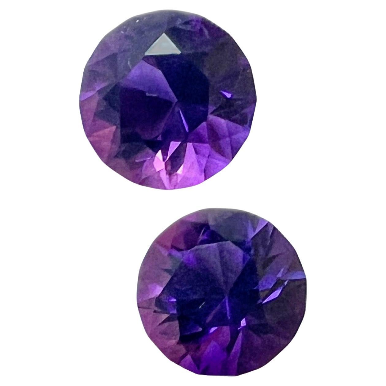 Moderne 7.15ct Round Cut Natural Purple Amethyst Gemstone Pair (paire de pierres précieuses) en vente