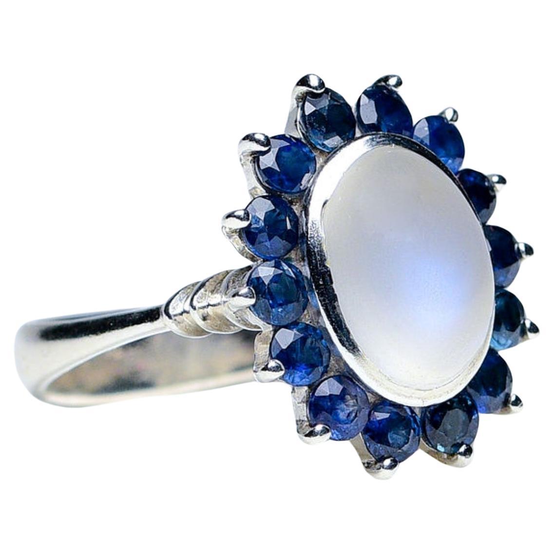 Mixed Cut 2.5ct Oval Moonstone 7ctw Natural Blue Sapphire cocktail Ring