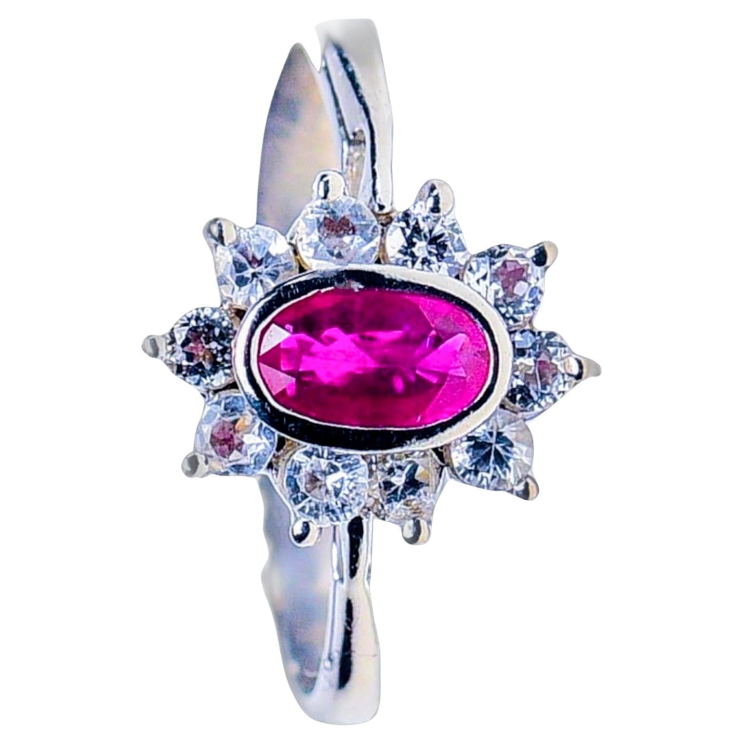 Contemporary NO RESERVE 1ct Oval Natural RUBY and WHITE SAPPHIRE Statement Ring For Sale