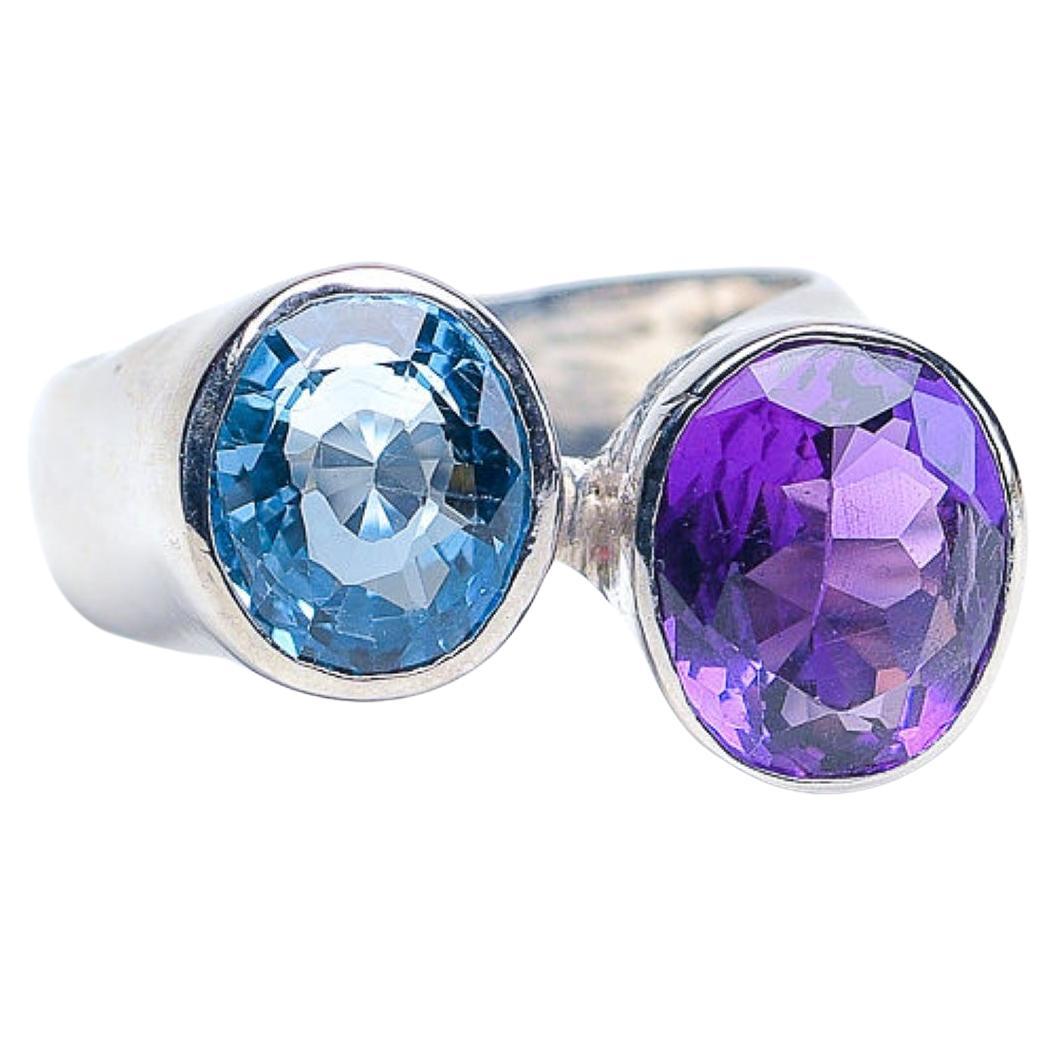 3ct Round Cut Blue Topaz and 3ct Purple Amethyst Dome Ring For Sale