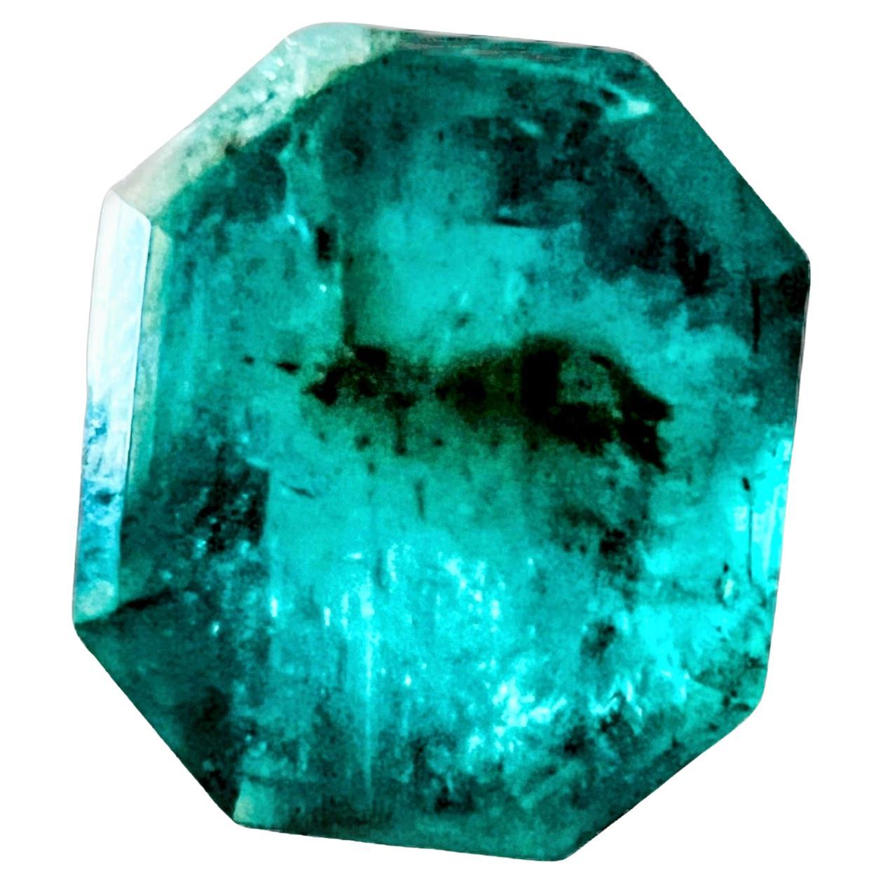 4.55ct Octagonal Cut No-Oil Untreated Emerald Gemstone In New Condition For Sale In Sheridan, WY