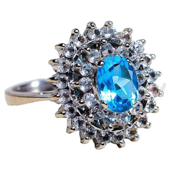  Bague cocktail en topaze bleue naturelle ovale de 1 carat