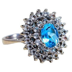  1ct Oval Natural Blue Topaz Cocktail Ring