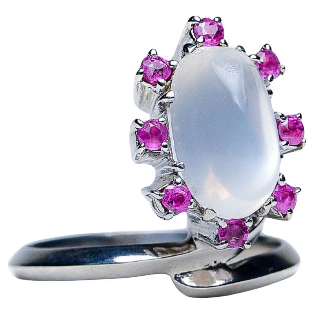 NO RESERVE 2ct  Moonstone and PINK RUBY Cocktail Ring