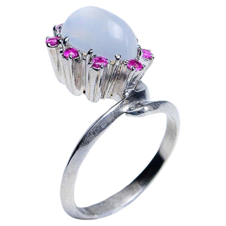 Oval Cut NO RESERVE 2ct  Moonstone and PINK RUBY Cocktail Ring For Sale