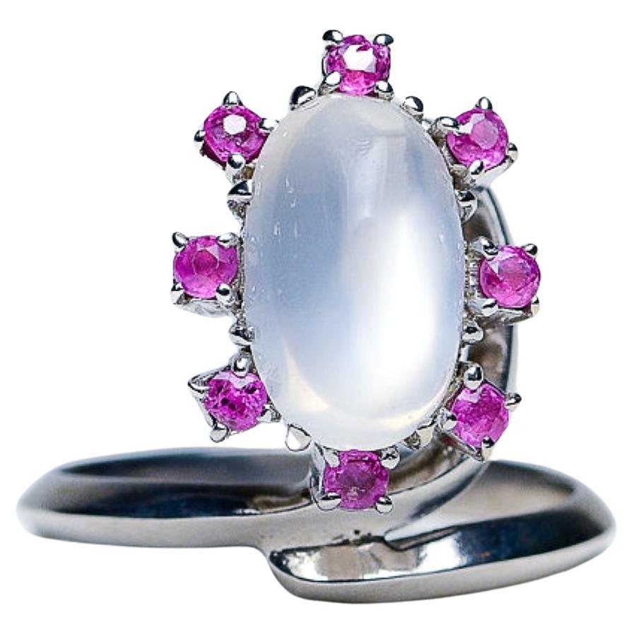 Art Nouveau NO RESERVE 2ct  Moonstone and PINK RUBY Cocktail Ring For Sale