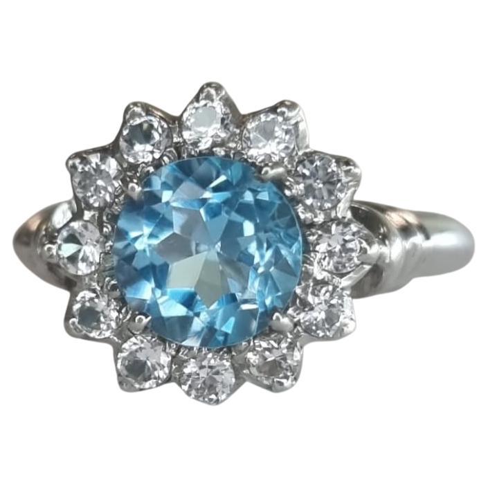 1ct Round Natural Blue Topaz Platinum Silver Ring (bague en argent platiné) Neuf - En vente à Lanham, MD
