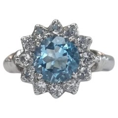 1 Karat runder natürlicher blauer Topas Platin Silber Ring