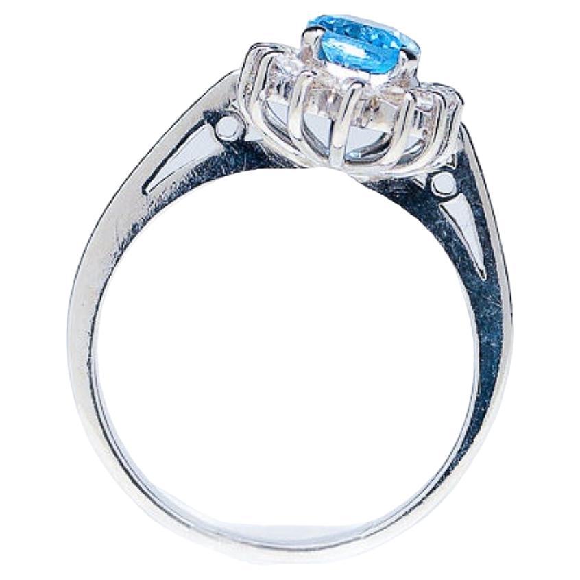 1ct Oval Blue Topaz Platinum Silver Ring  In New Condition For Sale In Sheridan, WY