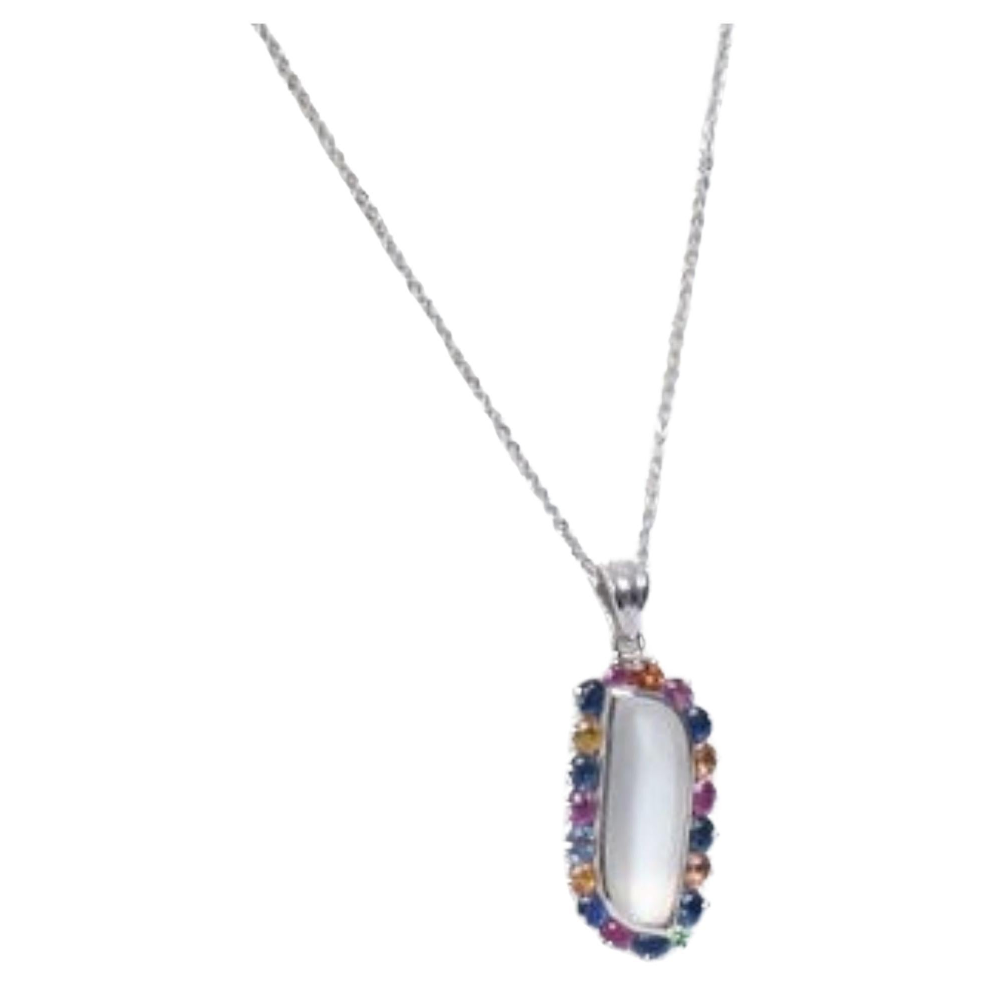 6ct Moonstone Surrounded by Multiple Colored Sapphires Pendant Necklace In New Condition For Sale In Sheridan, WY