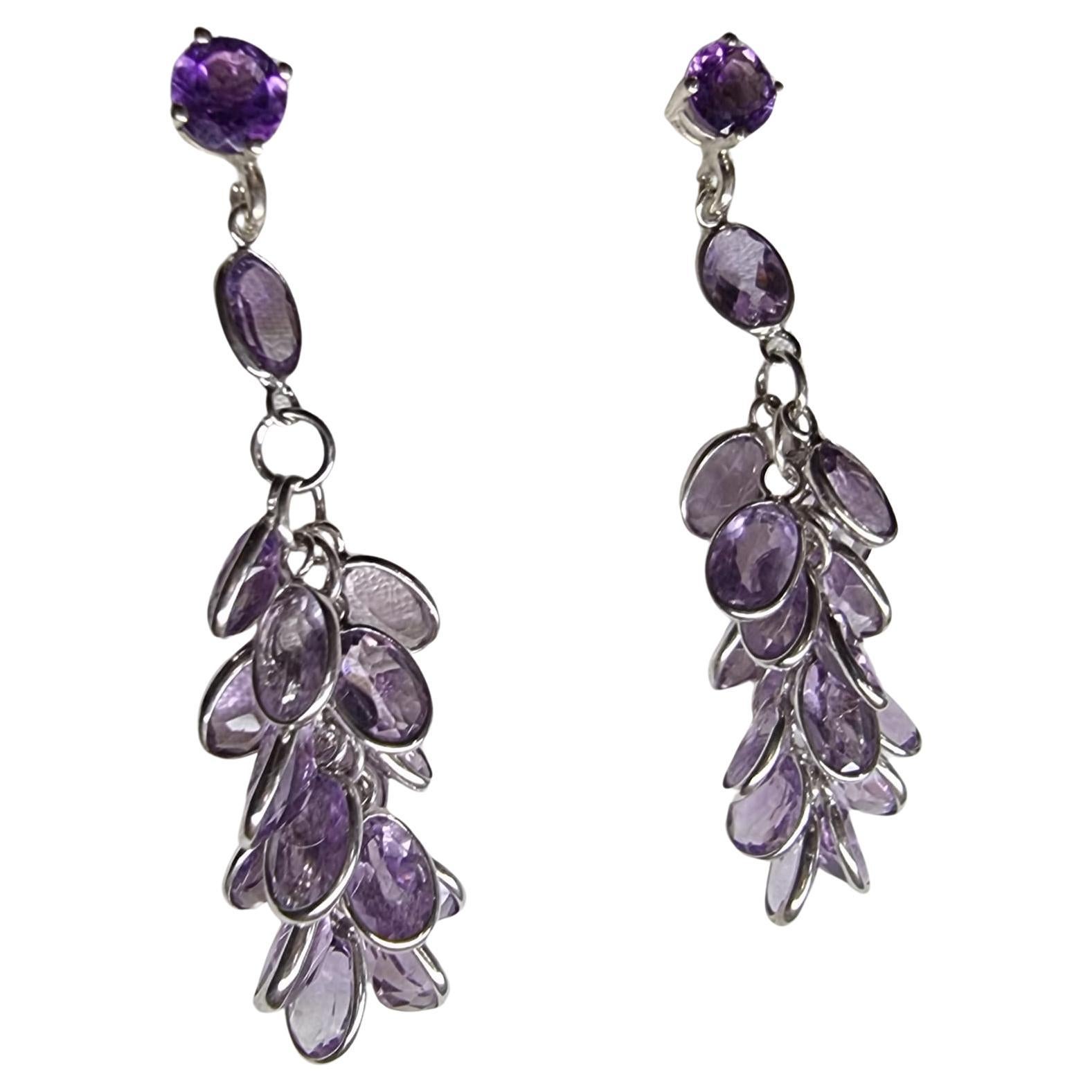 Contemporary Amethyst Cluster Dangle Earrings For Sale