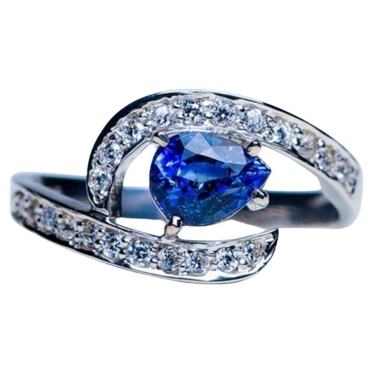 Pear Cut 1ct Pear-shaped Blue Sapphire Ring For Sale