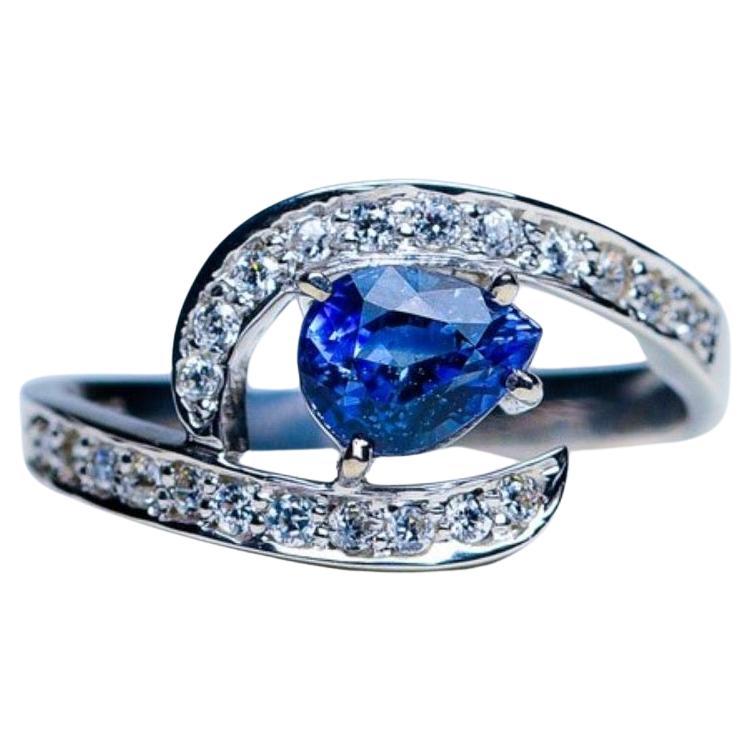Artisan 1ct Pear-shaped Blue Sapphire Ring For Sale