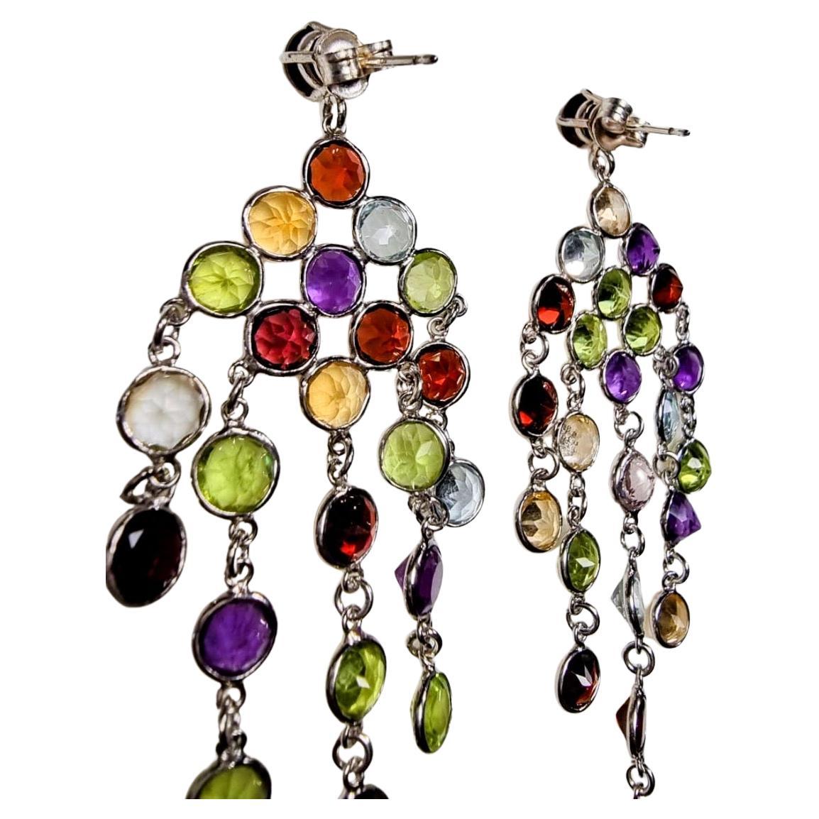 12ctw Natural Topaz Garnet Peridot Citrine Amethyst  Chandelier Pin Earrings 3