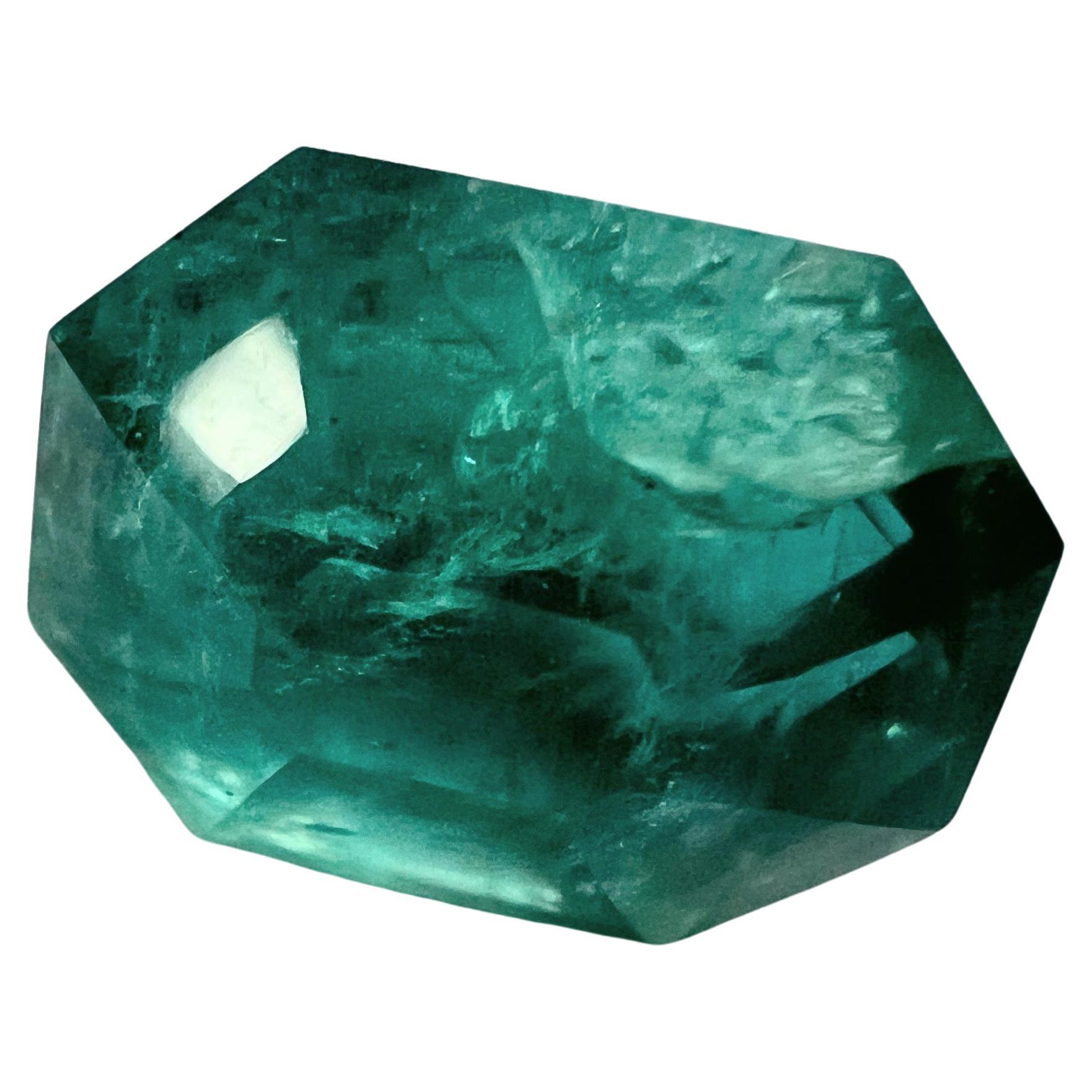 Artisan 6.5ct Octagon Cut NON-OILED Natural EMERALD Gemstone For Sale