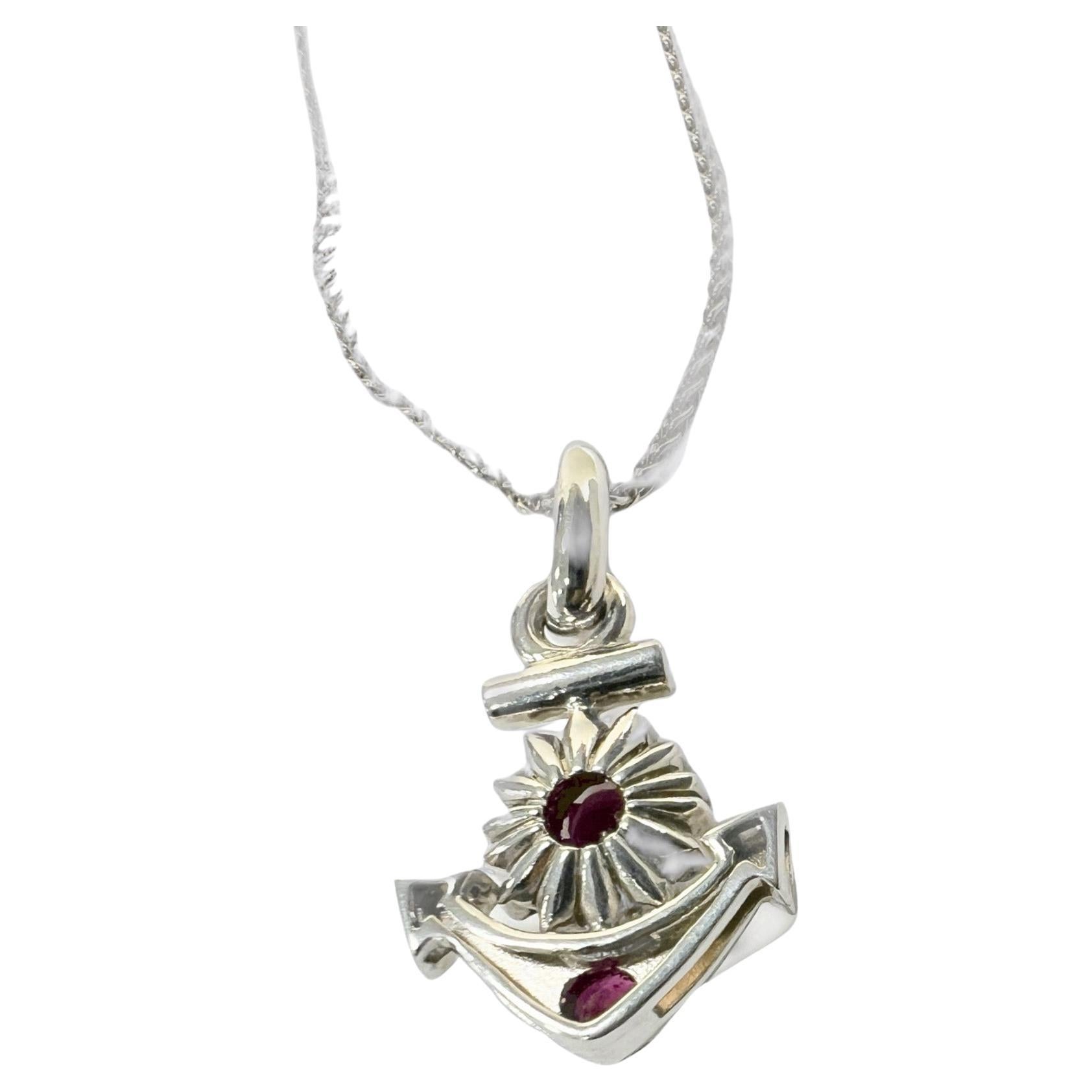 Women's or Men's Certified 1.5ctw Natural Ruby and Diamond Platinum Anchor Pendant Necklace For Sale