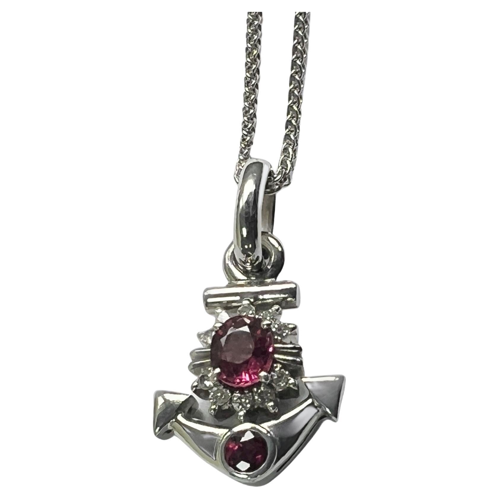 Certified 1.5ctw Natural Ruby and Diamond Platinum Anchor Pendant Necklace For Sale