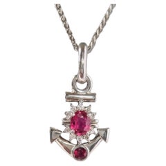 1.5ctw Natural Ruby and Diamond Platinum Silver Anchor Pendant
