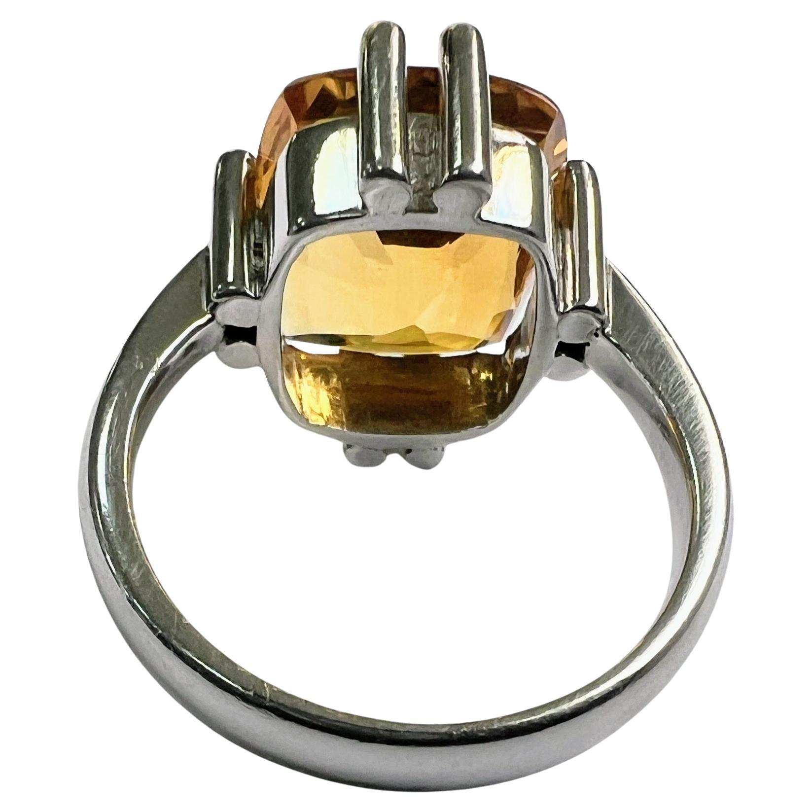 Women's or Men's 6ct Cushion Cut Natural Unheated Citrine Ring For Sale