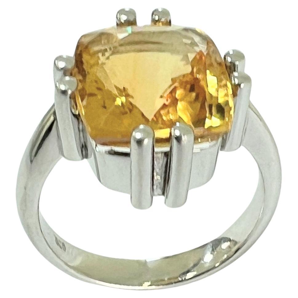 6ct Cushion Cut Natural Unheated Citrine Ring For Sale