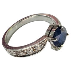1ct Blue and White Sapphire Platinum Engagement Ring