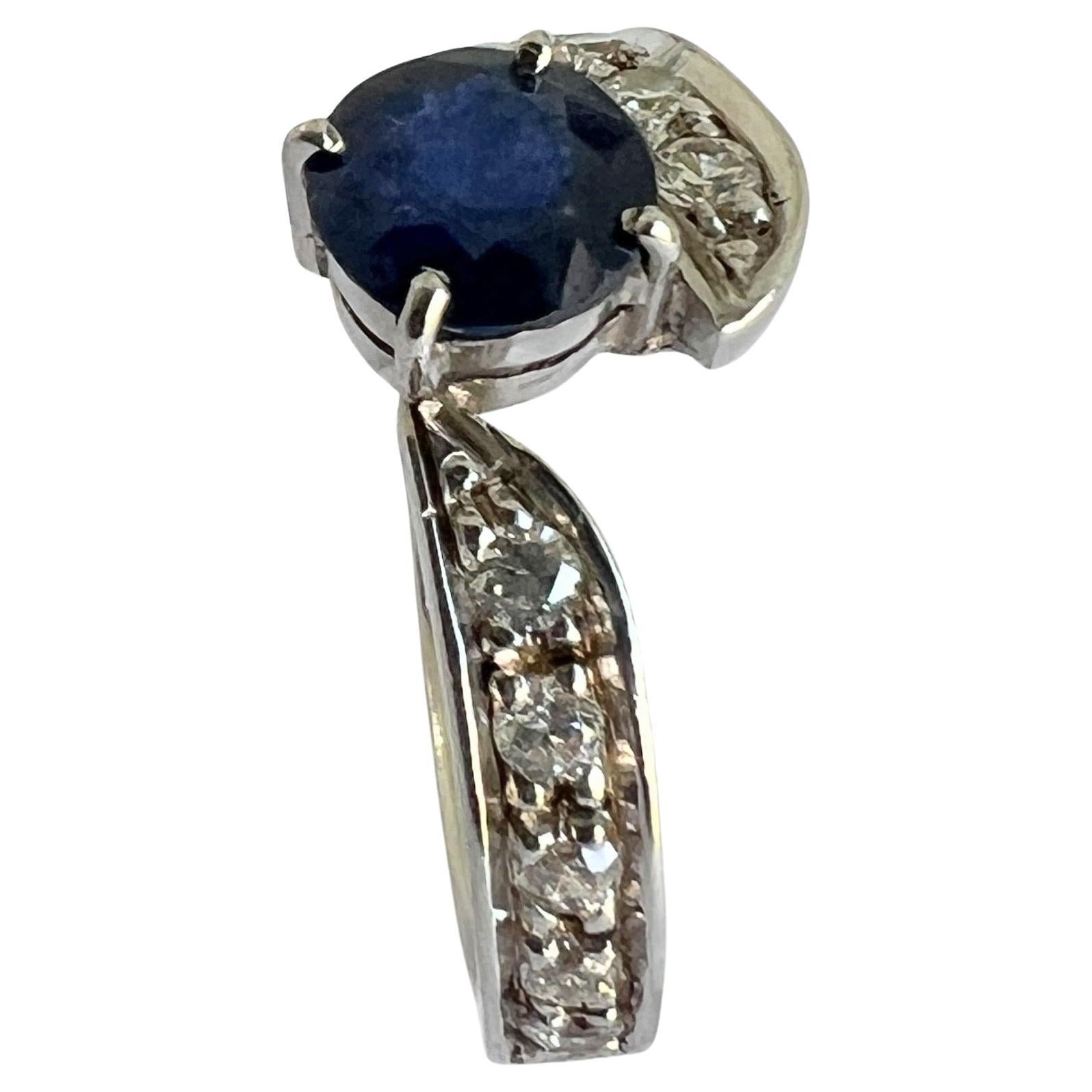 Artisan 1ct Blue and White Sapphire Ring For Sale