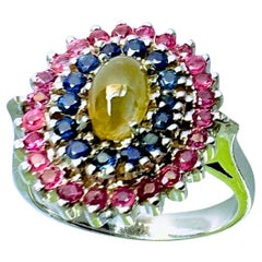 Cat's Eye Chrysoberyl and Sapphire Cocktail Ring