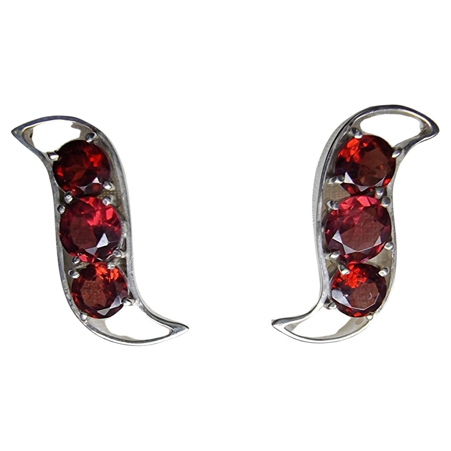 3 Stone Red Garnet Stud Earrings For Sale 1