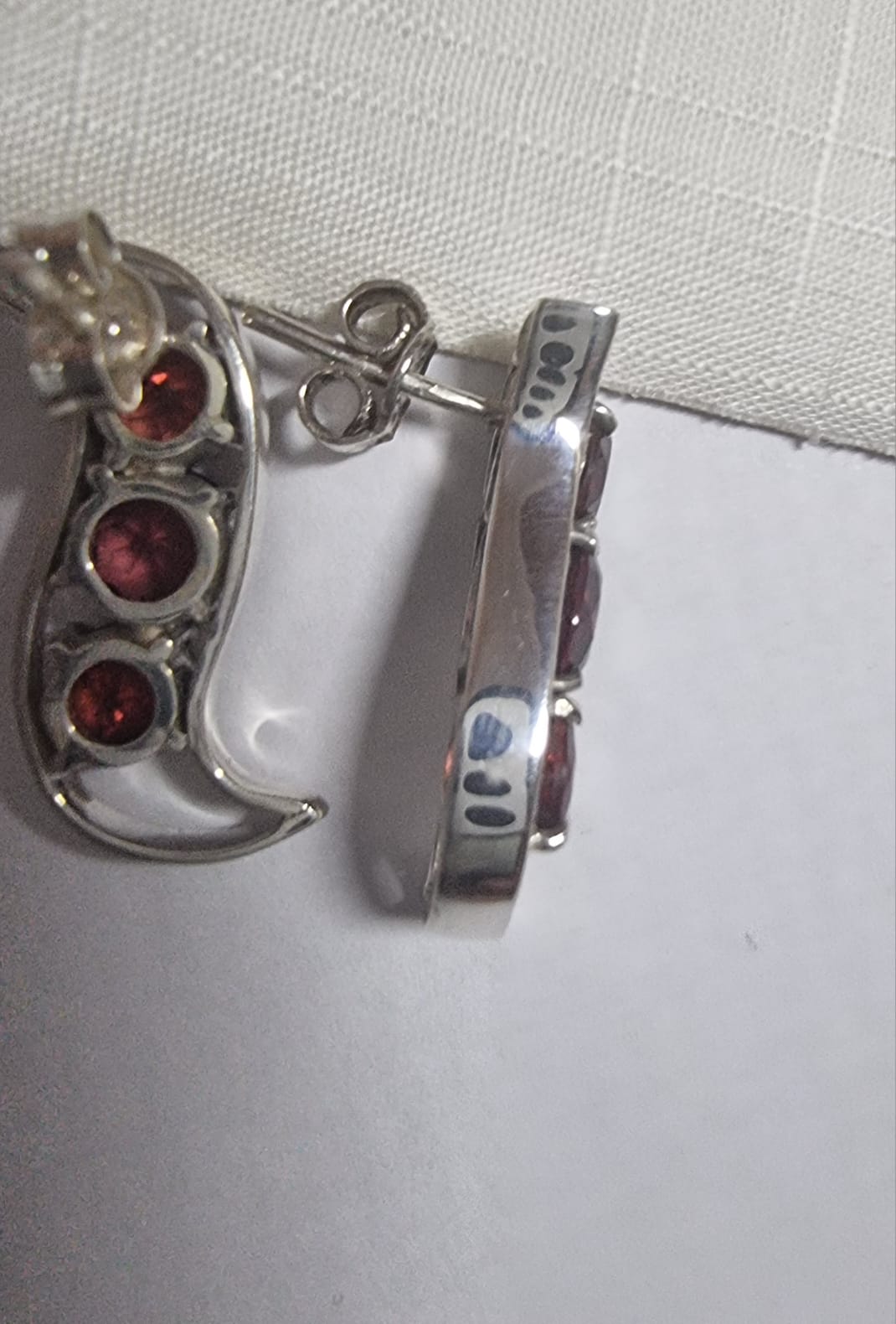 Women's 3 Stone Red Garnet Stud Earrings For Sale