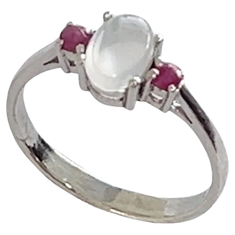 Cabochon EGL Certified 1ct Moonstone and Ruby Cocktail Ring For Sale