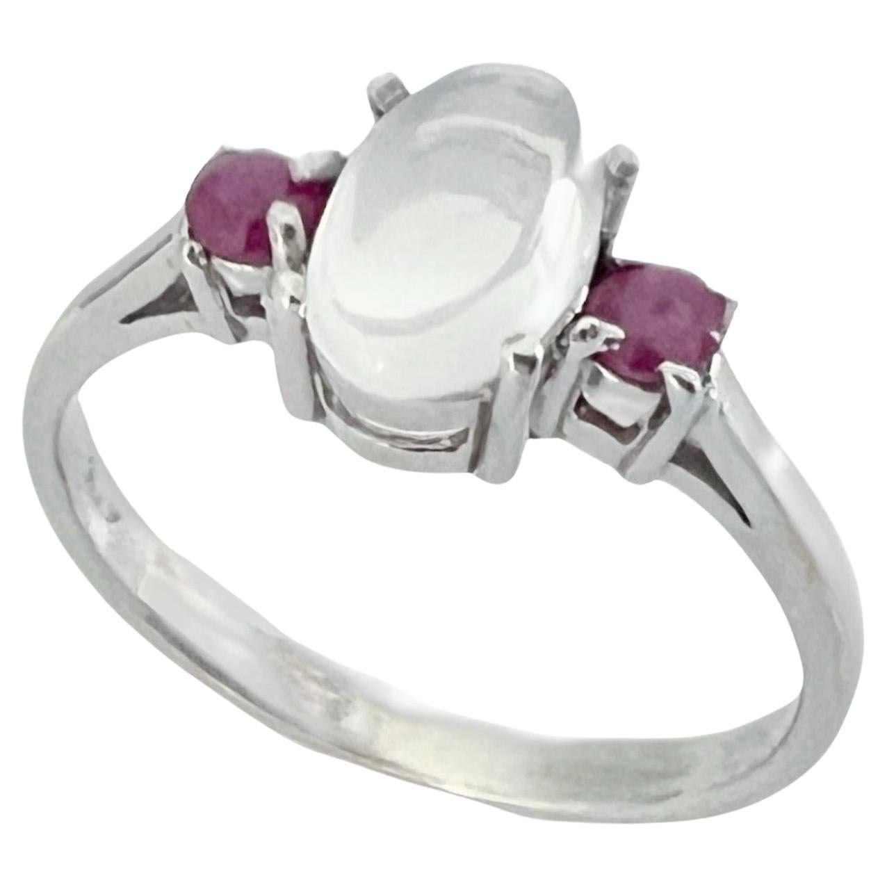 Women's 1ct Moonstone and Ruby Pinky Ring For Sale
