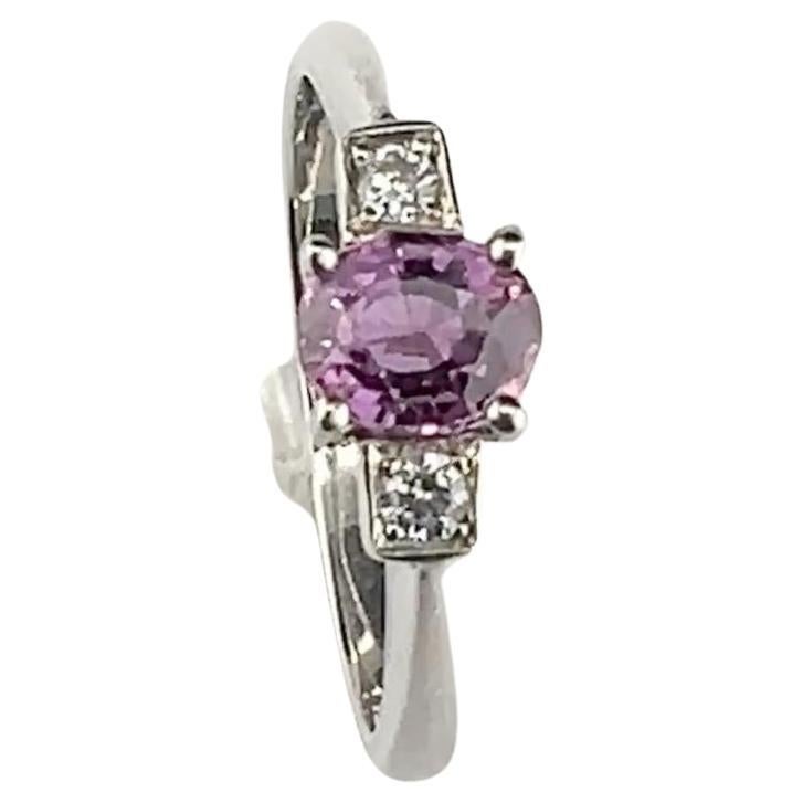 1ct Oval-Cut Natural Pink Sapphire Ring with Zircon Accents For Sale 2