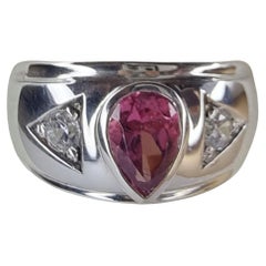 Anillo de plata de 3 piedras con turmalina rosa NATURAL talla pera de 1,5 ct
