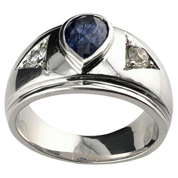 1.6ct Pear Cut NATURAL Blue Sapphire 3 Stone Ring