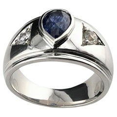 Bague à 3 pierres saphir bleu naturel taille poire 1,6 carat