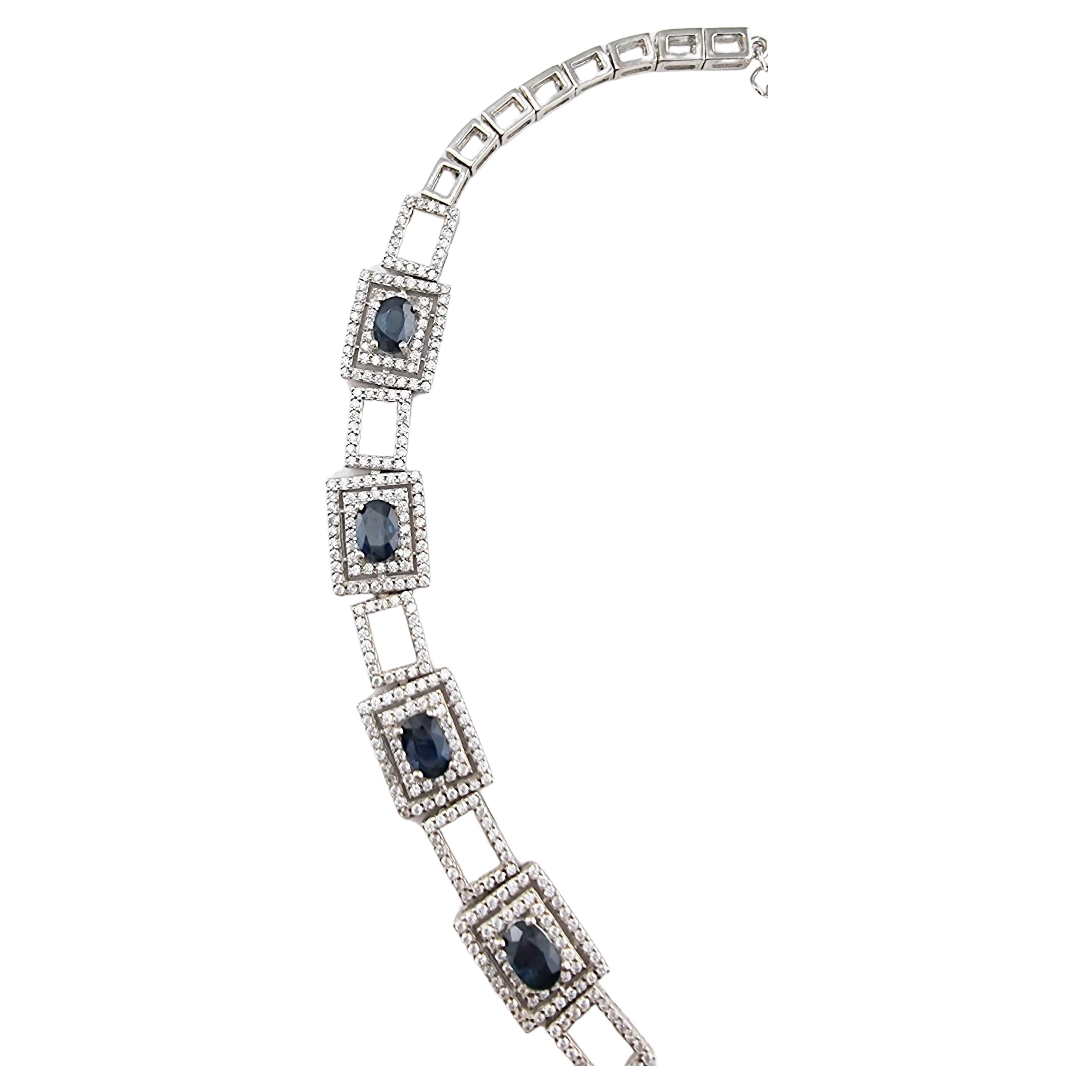 2.6 ctw Natural Blue Sapphire Square Tennis Bracelet In New Condition For Sale In Lanham, MD