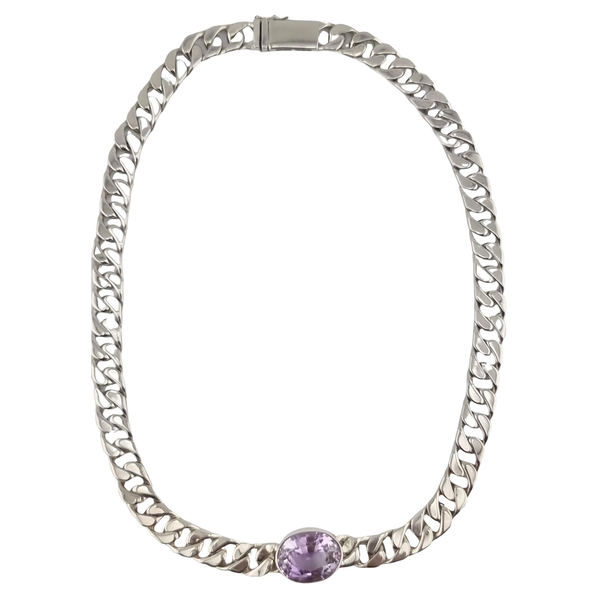 11.3ct Purple Amethyst Sterling Silver Curb-link Necklace In New Condition For Sale In Lanham, MD