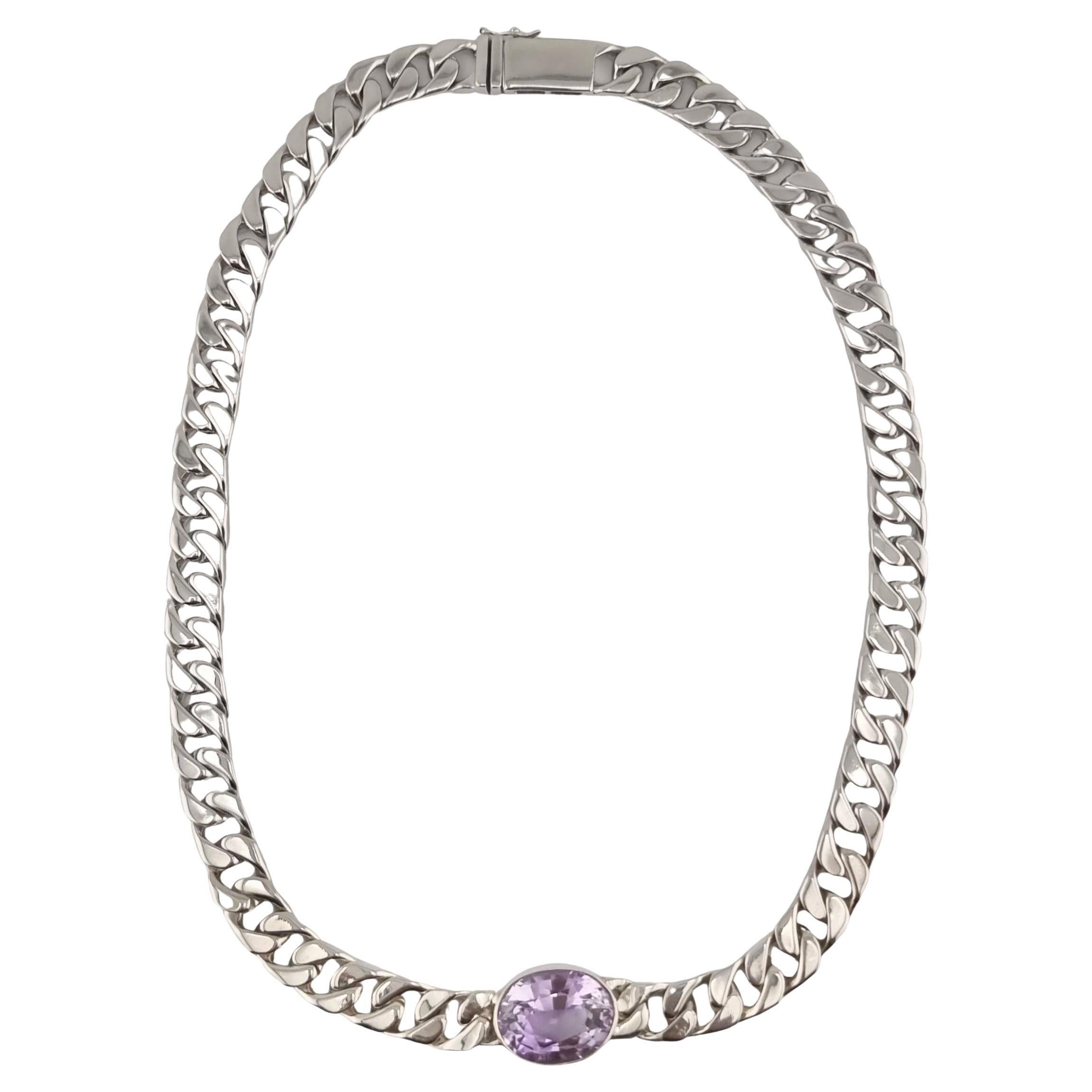 11.3ct Purple Amethyst Sterling Silver Curb-link Necklace For Sale