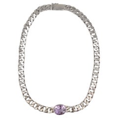 11.3ct Purple Amethyst Sterling Silver Curb-link Necklace
