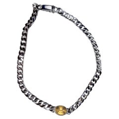 11.6ct Natural Yellow Citrine Sterling Silver Curb-Link Necklace