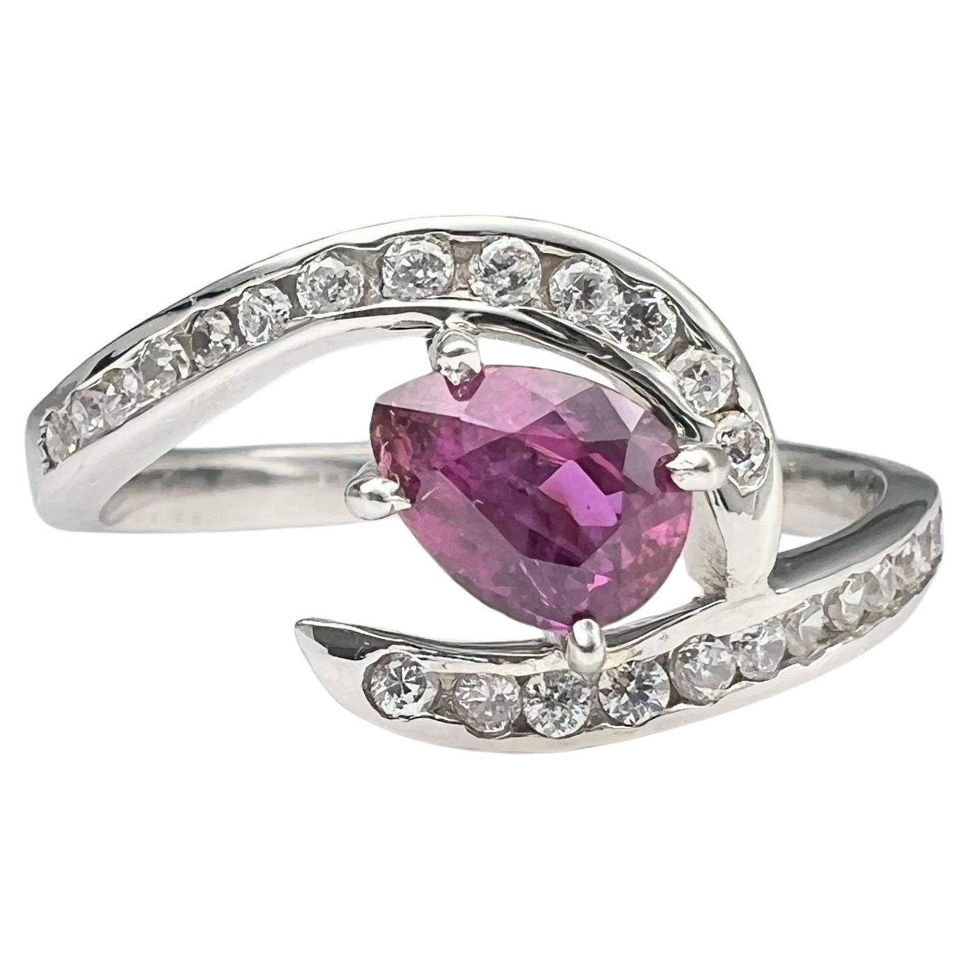 1.5ct Pear Cut Natural Pink Sapphire Ring In New Condition For Sale In Lanham, MD