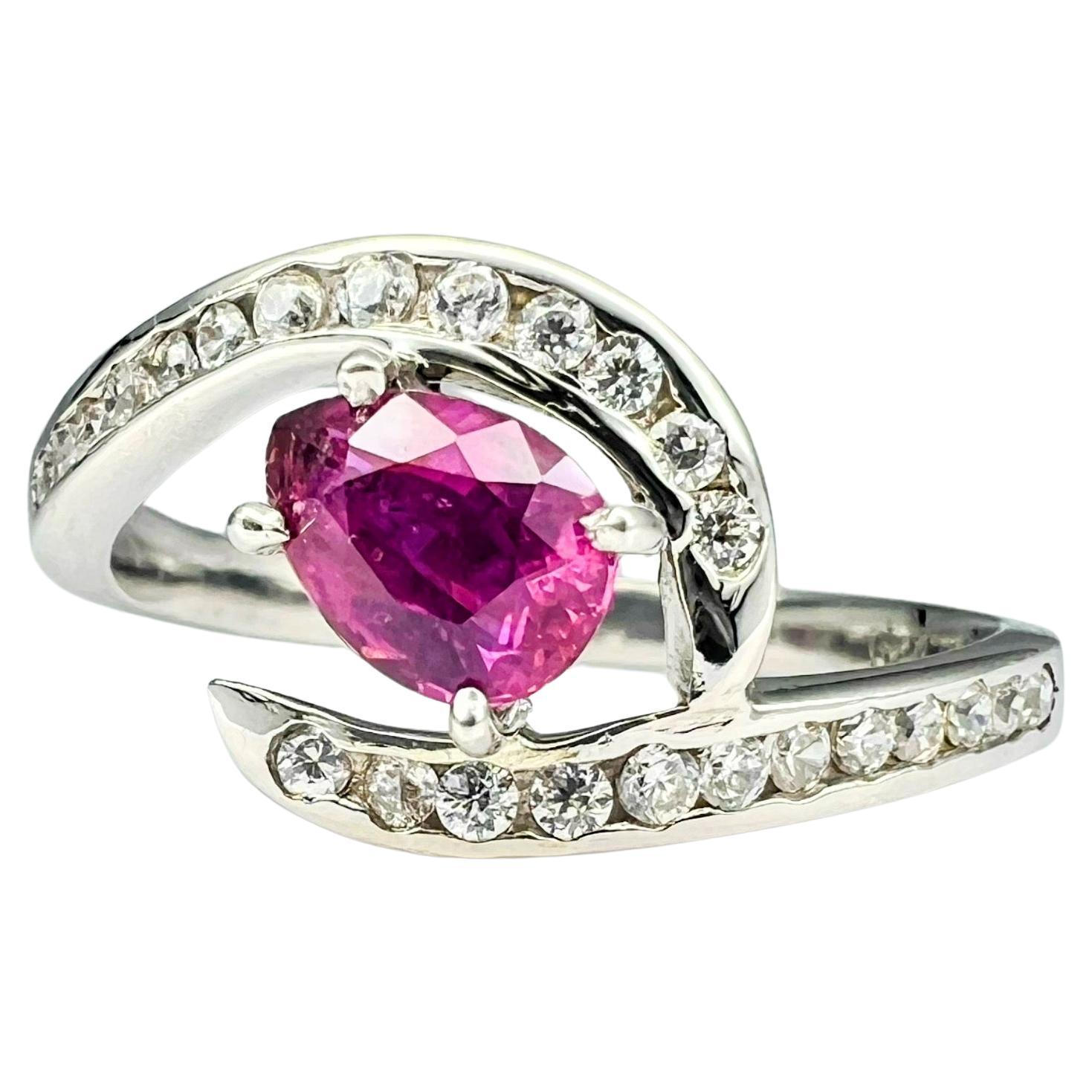 Art Nouveau 1.5ct Pear Cut Natural Pink Sapphire Ring For Sale