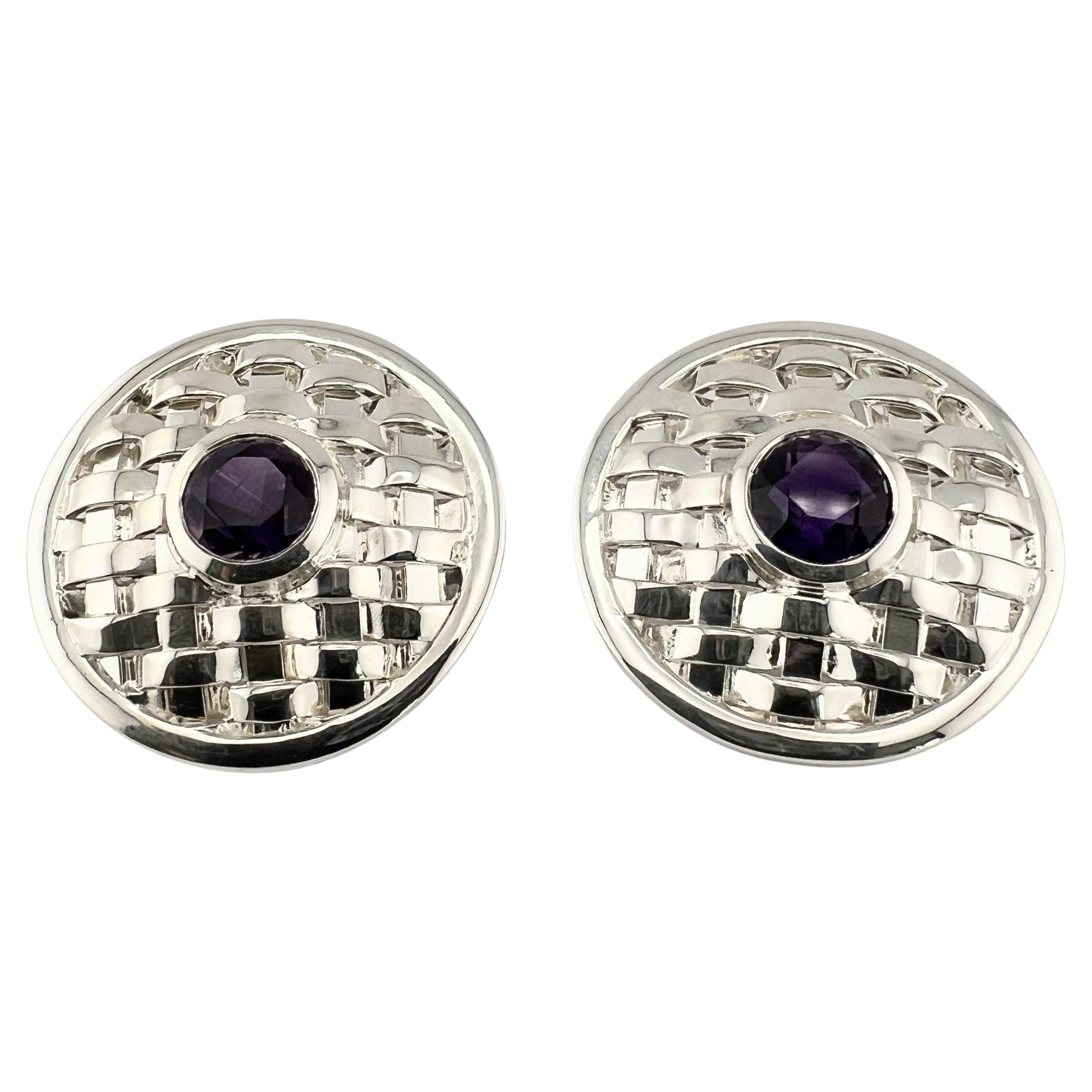 Handmade Basket Rhodium Sterling Silver Stud Earrings - Traditional Basotho Art For Sale