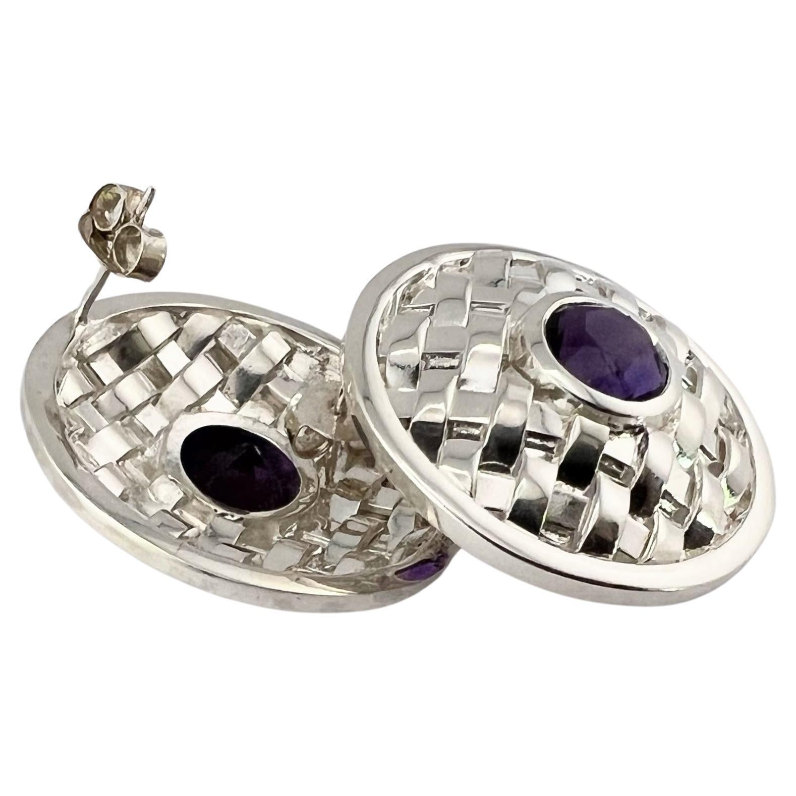 Handmade Basket Rhodium Sterling Silver Stud Earrings - Traditional Basotho Art In New Condition For Sale In Lanham, MD