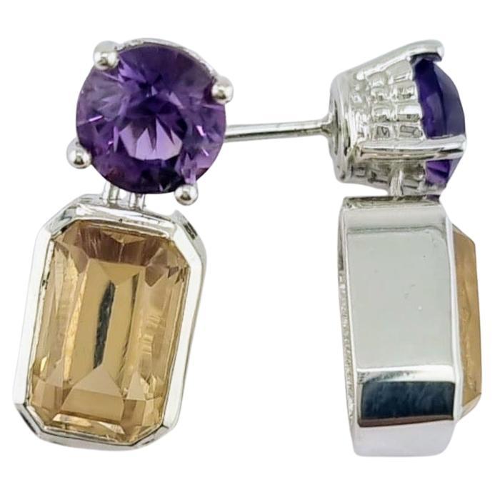 Donna Orecchini a goccia in argento sterling con Citrino da 5,25 carati e Ametista da 2 carati a due pietre in vendita